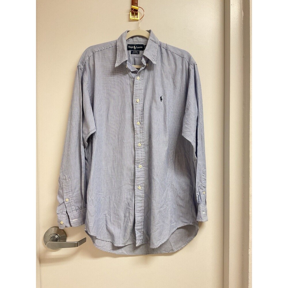Ralph Lauren Blake Shirt Mens Small Blue White Stripe 100% Cotton Button Down